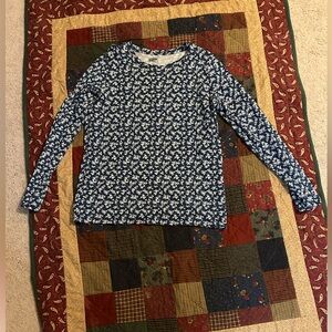 Lands' End Supima Cotton Blue Floral Long Sleeve Crewneck Tee - Size Small